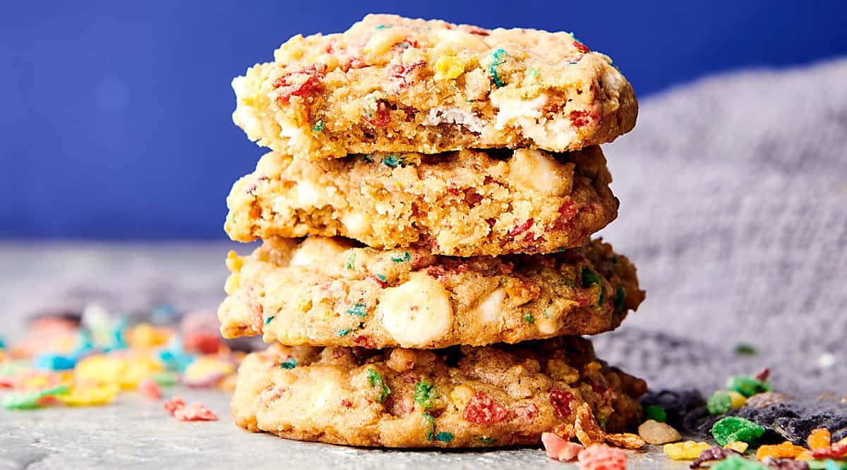 fruity pebbles cookies stacked