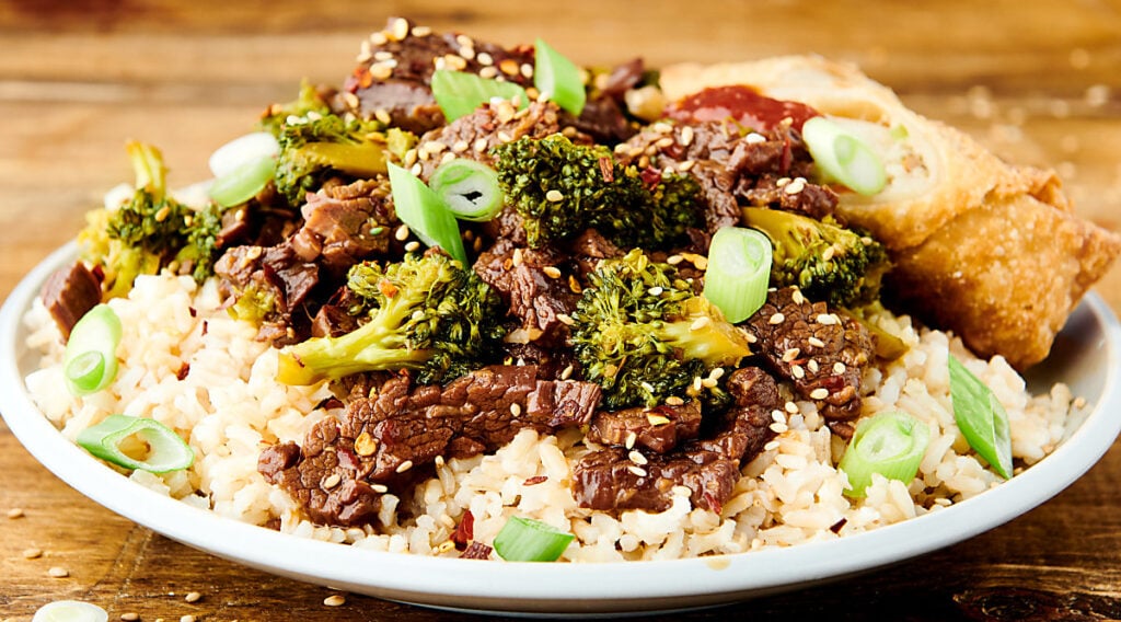 plate of instant pot beef and broccoli
