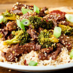 plate of instant pot beef and broccoli
