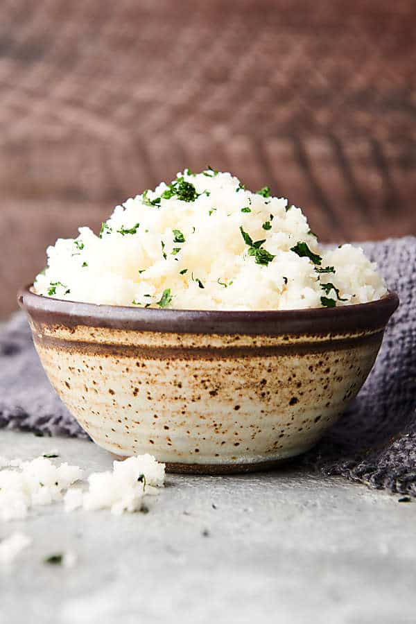 bowl of slow cooker rice side view