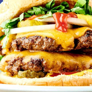 closeup of smash burger on plate