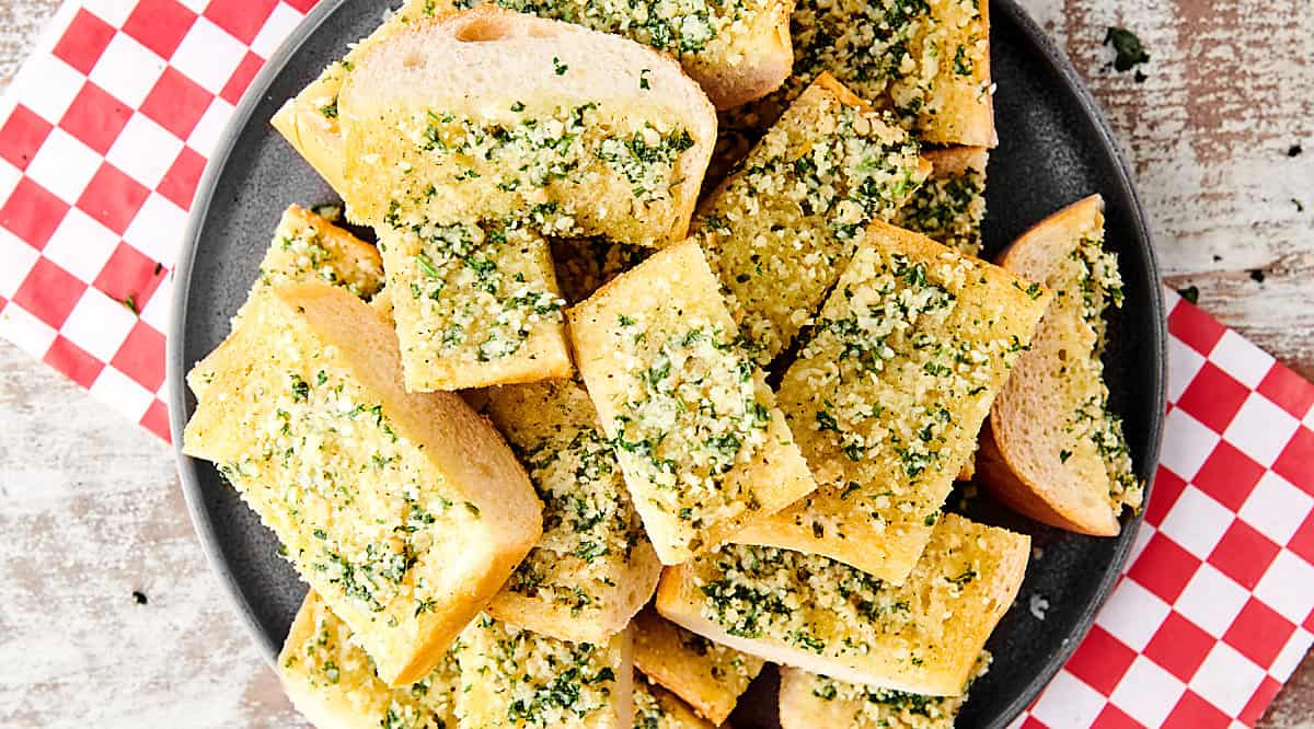 plate of garlic bread above