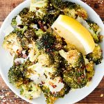 plate of air fryer broccoli above
