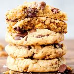 chocolate chip cookies stacked