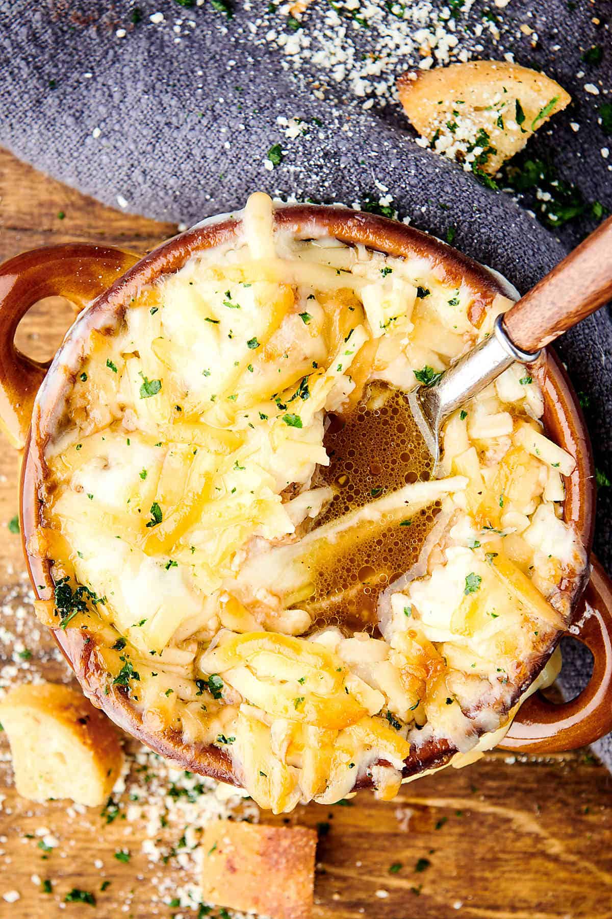 Instant Pot French Onion Soup with Provolone, Gruyere, and Parmesan!