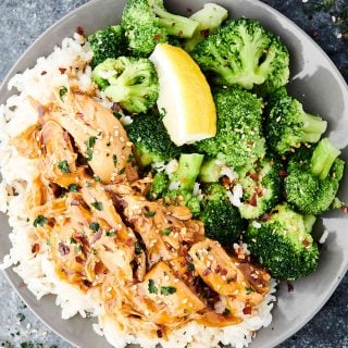 plate of instant pot lemon chicken with broccoli above