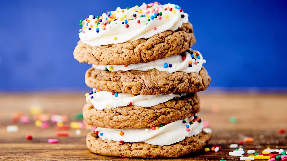 four sugar cookies stacked