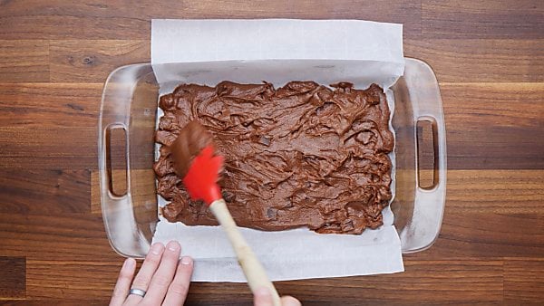 brownie batter in baking dish