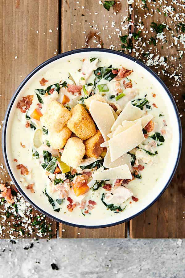 bowl of chicken florentine soup above