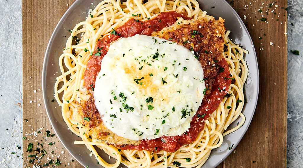 plate of instant pot chicken parmesan above