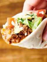 taco made with instant pot taco meat held