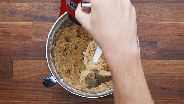 flour, instant pudding, salt, baking soda, and baking powder added to mixing bowl
