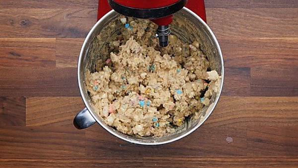 lucky charms and white chocolate chips added to cookie dough