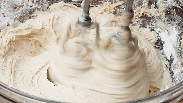 cream cheese icing in mixing bowl