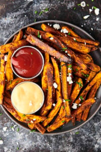 air fryer sweet potato fries from above