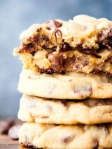 chocolate chip pudding cookies stacked