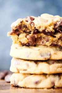 chocolate chip pudding cookies stacked