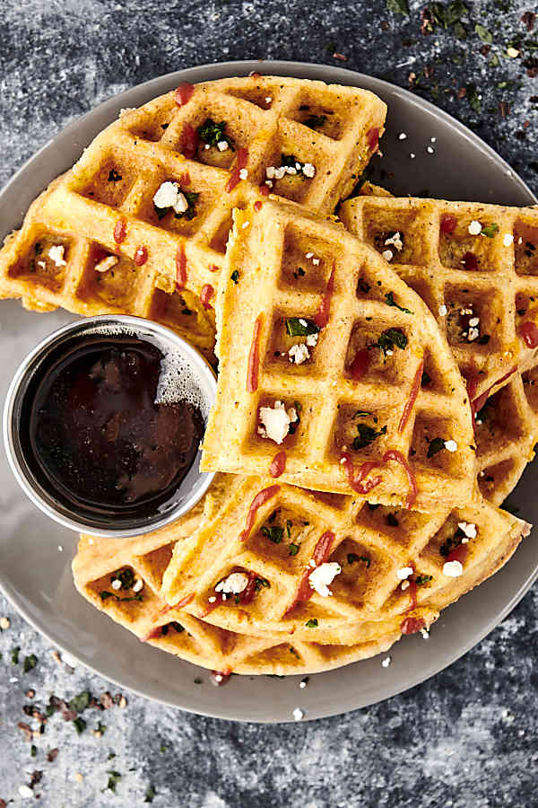 chaffle cut into wedges and served with maple syrup