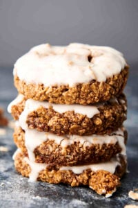 iced oatmeal cookies stacked