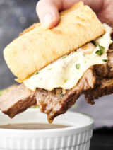 dunking french dip into au jus