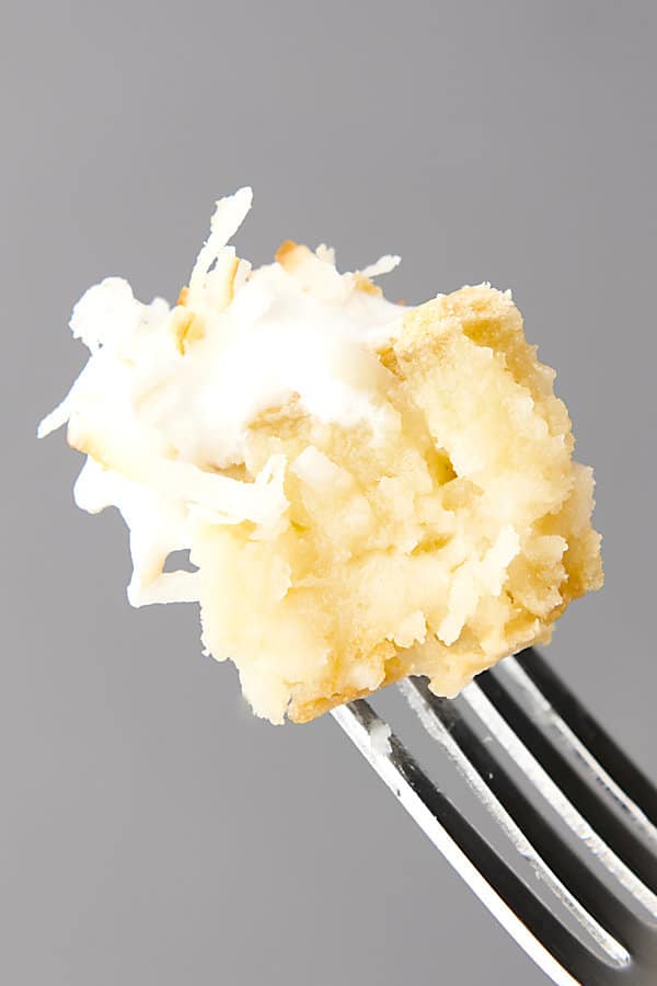 bite of coconut pie on a fork