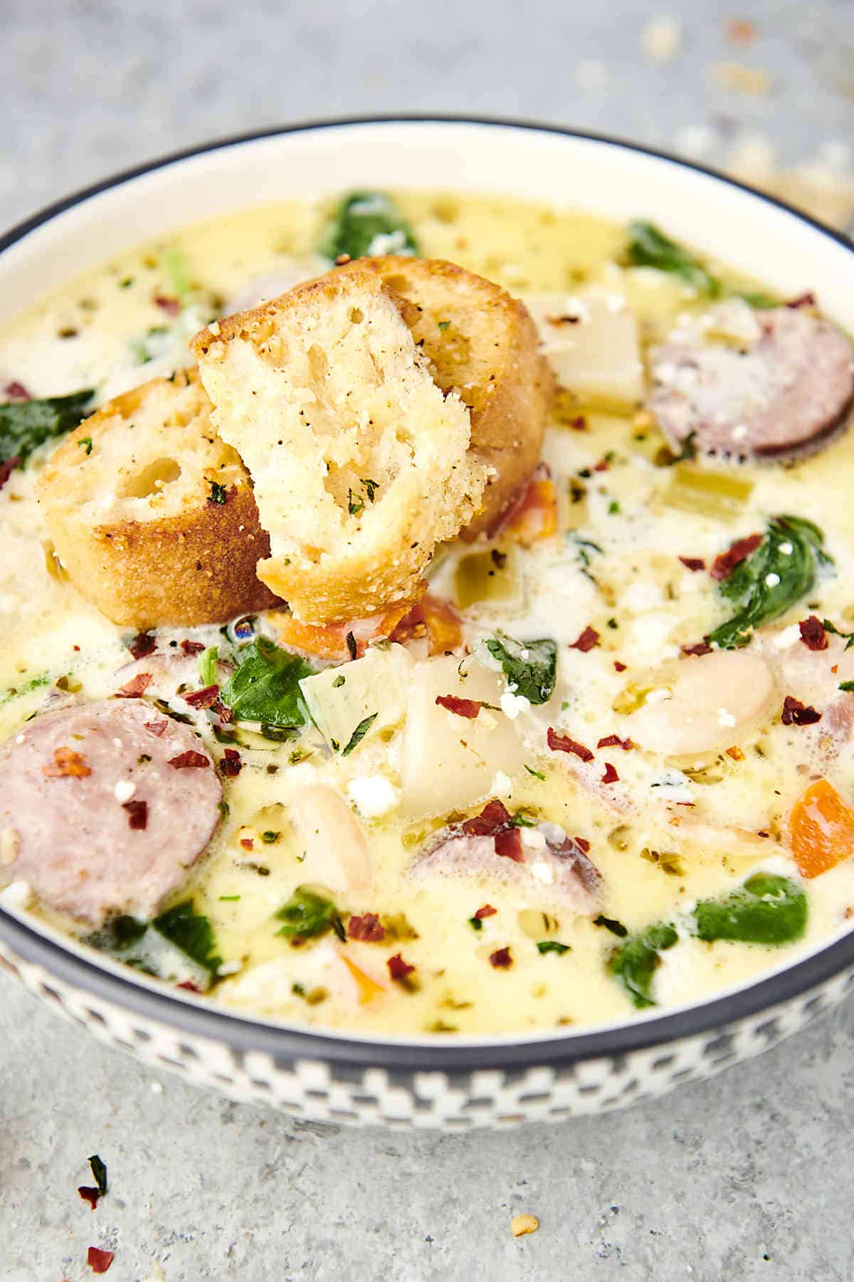 Sausage Kale White Bean Soup with Bacon and Potatoes!