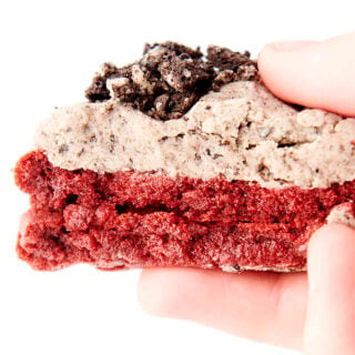 cake mix red velvet cookie with frosting and oreos