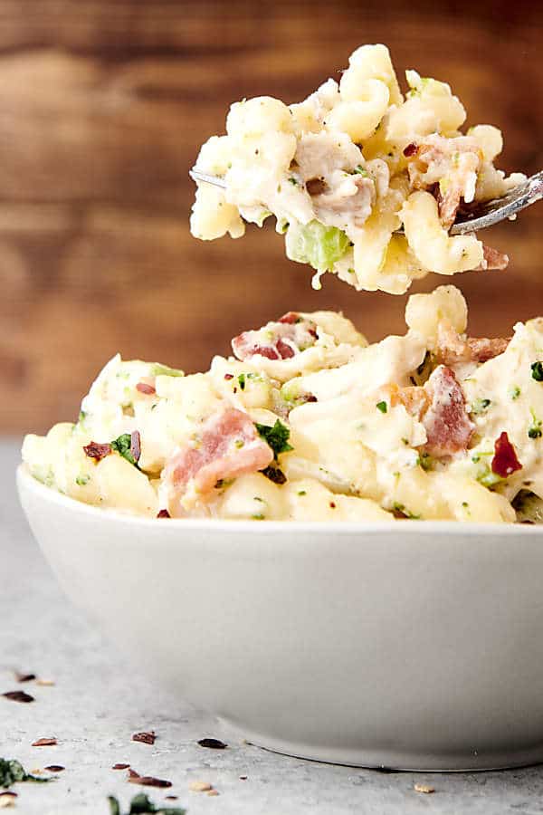 forkful of chicken bacon ranch pasta