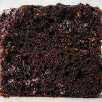 two pieces of chocolate zucchini bread stacked