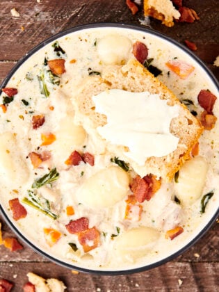bowl of creamy chicken gnocchi soup
