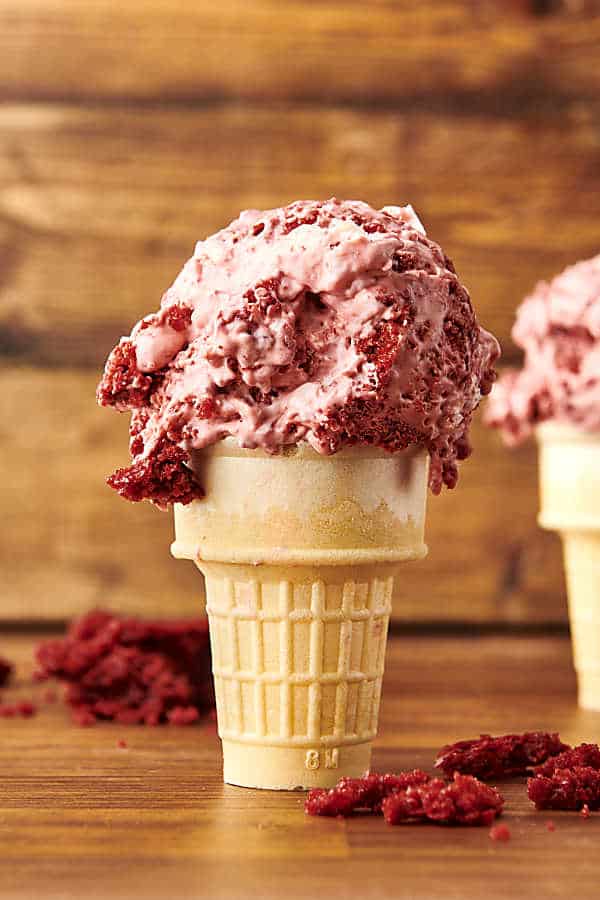 sugar cone with red velvet ice cream