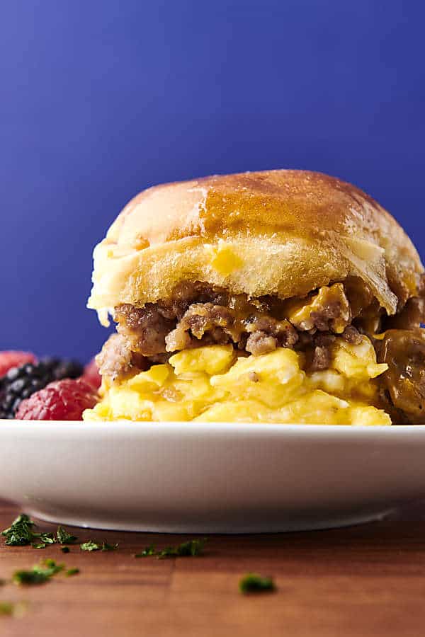 breakfast slider on a plate with fruit
