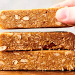 stack of no bake granola bars with peanut butter