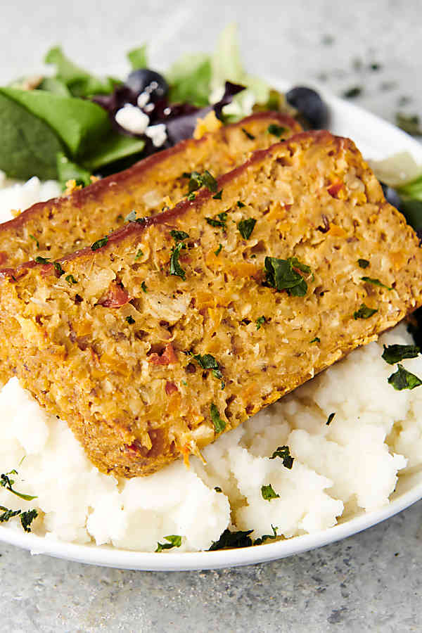 plant-based meatloaf on a plate