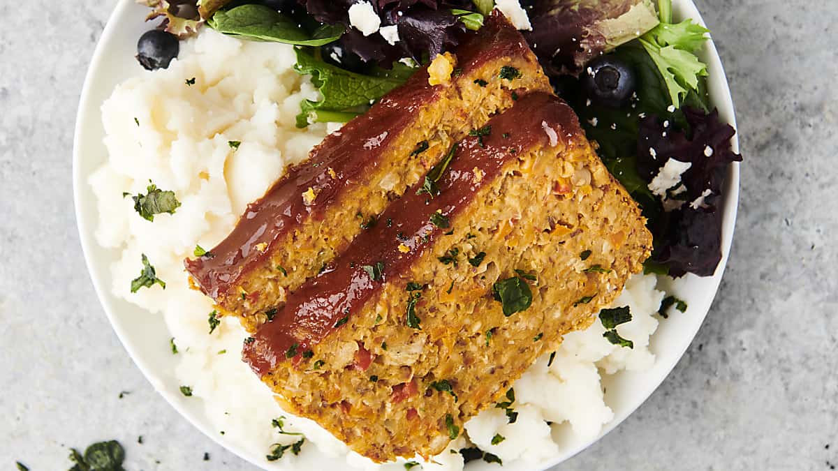 vegan meatloaf with chickpeas on a plate