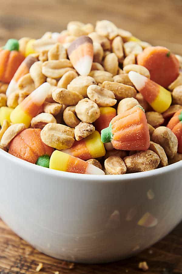 candy corn snack mix in a bowl