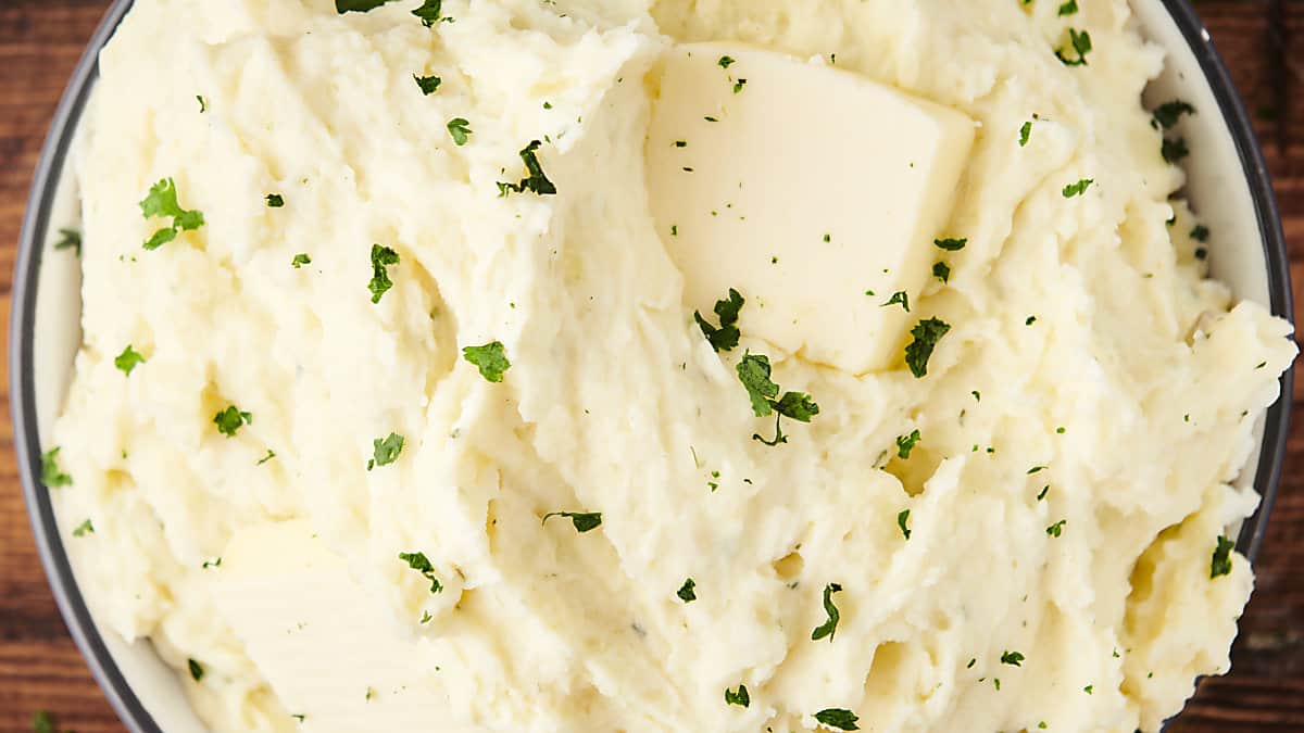 mashed potatoes with boursin cheese, butter, and cream