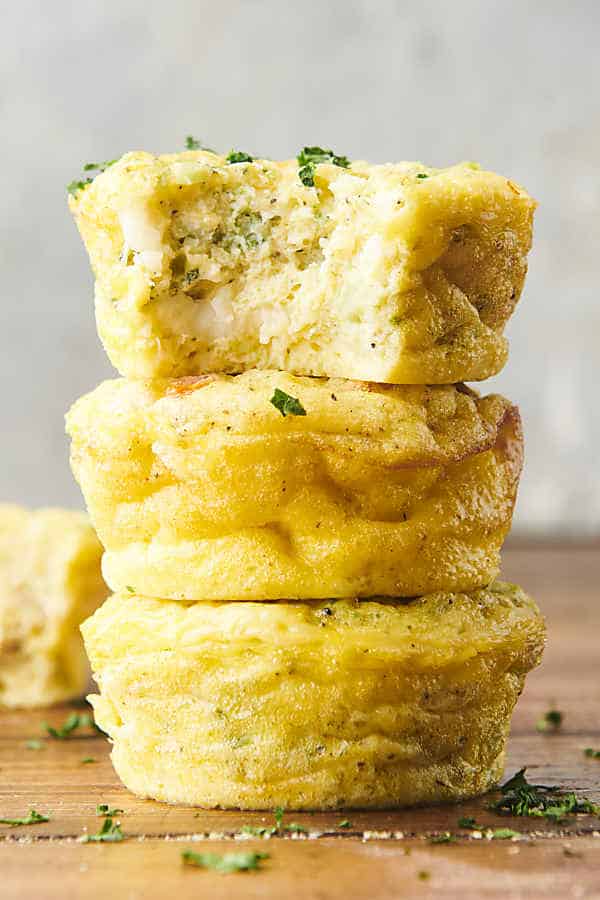 three egg muffins stacked