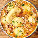 bowl of italian sausage and cheese ravioli soup