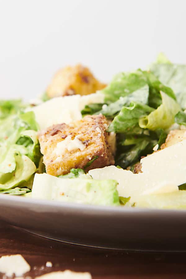 caesar salad with homemade croutons