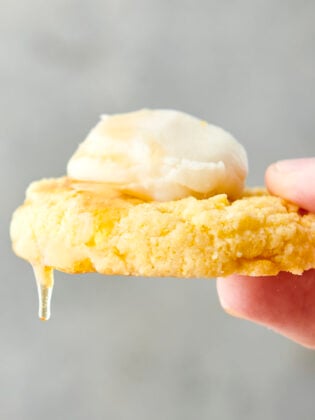 jiffy cornbread cookie with honey buttercream frosting