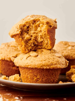 fluffy peanut butter muffins on a plate