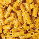 rigatoni with vodka sauce on a plate