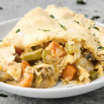 leftover thanksgiving turkey pot pie on a plate