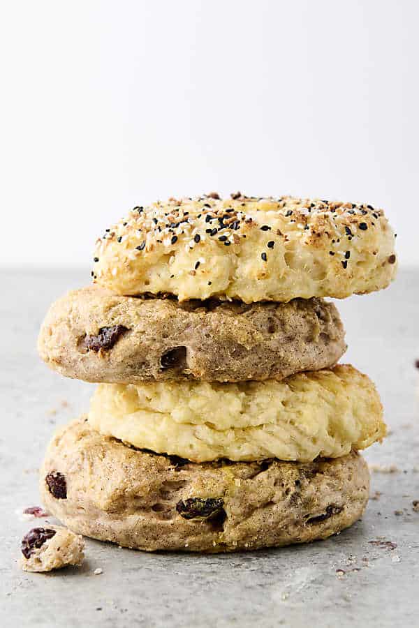 stack of high protein bagels