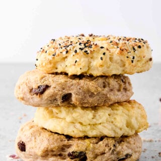 stack of high protein bagels made with cottage cheese and greek yogurt