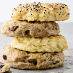 stack of everything and cinnamon raisin protein bagels