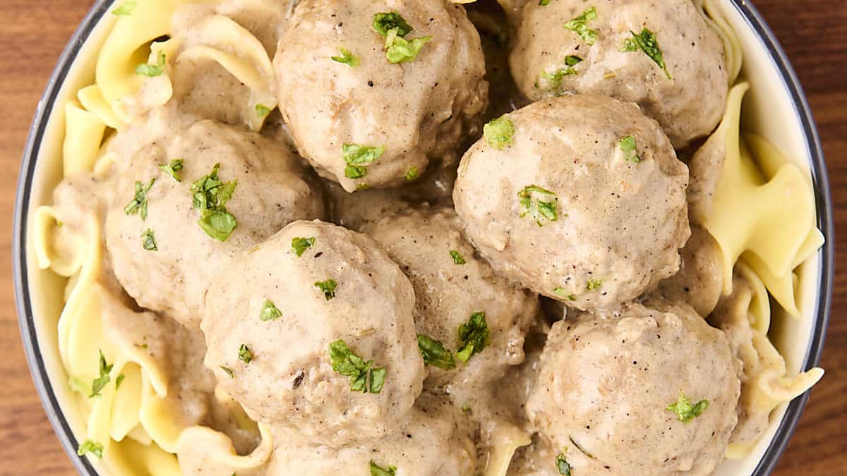frozen meatballs in a creamy, spiced gravy