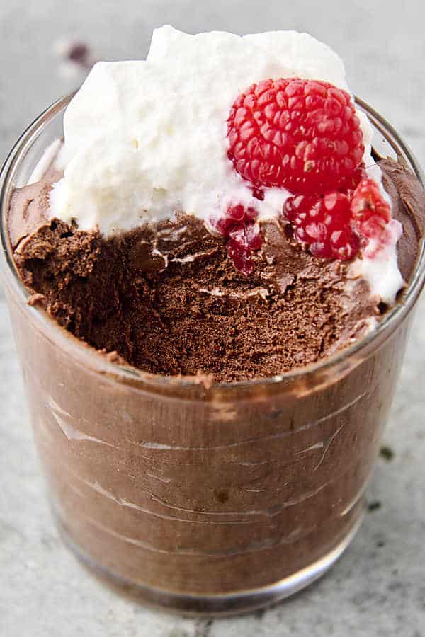 fluffy chocolate mousse in a glass