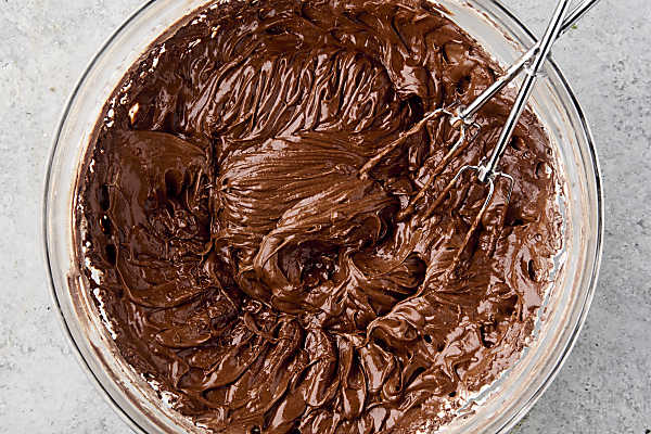chocolate mousse in a bowl before chilling